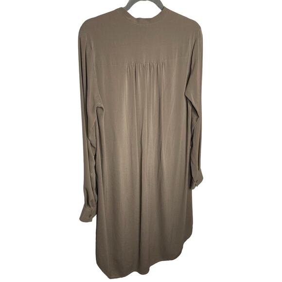 Theory Long Sleeve Button Front High Low Tunic Shirt Dress Brown Size 6 - Picture 5 of 6